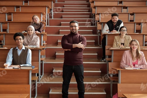 Preview: Successful teacher standing against group of students