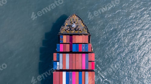Preview: Aerial view container cargo ship, Global business import export logistic and transportation freight.