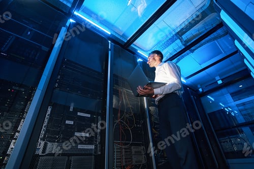 Preview: System administrator watching equipment inside erver cabinet