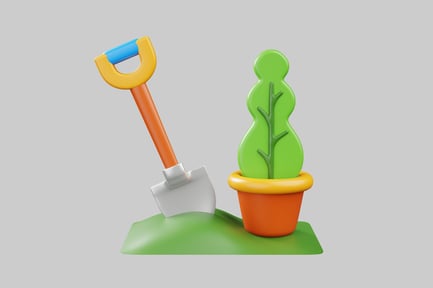 Preview: Cartoon gardening set with pot