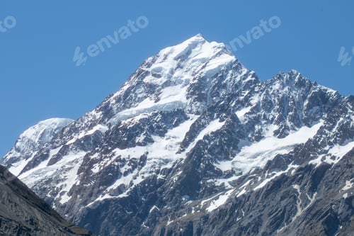 Preview: The landscape of a snow-capped mountain. Mount Cook National Park in New Zealand. Travel