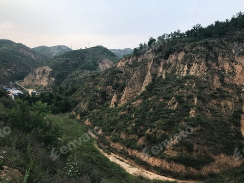Preview: green hills. hilly area. nature of China. mountain gorge