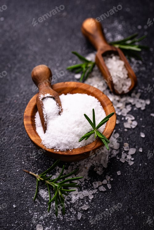 Preview: Natural sea salt crystals on dark background