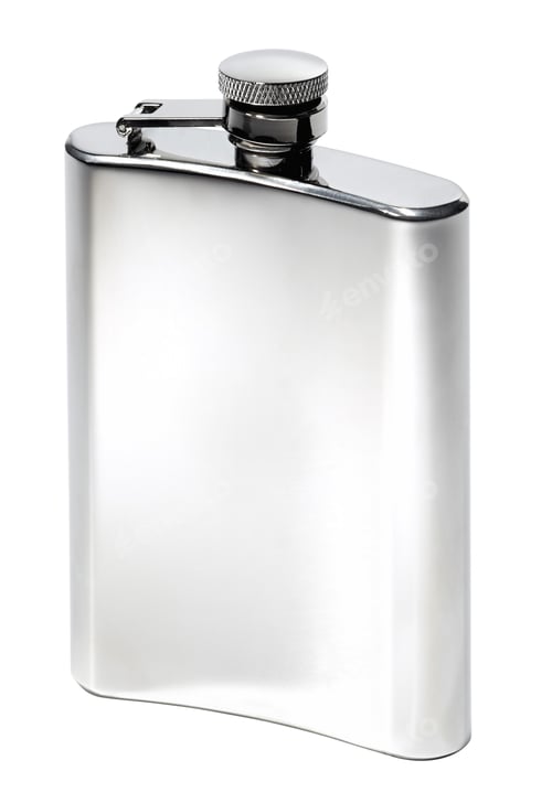 Preview: Flat metal flask on white background