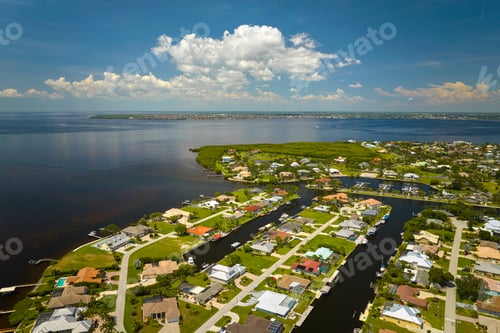 Preview: Aerial view of residential suburbs with private homes located on gulf coast