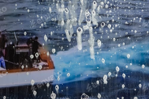 Preview: Background Wet- Raindrop Realistic. Water Splash Shower- Bad Weather. Window- Soap Foam. Rainwater