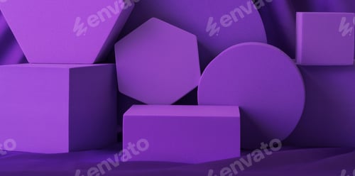 Preview: Geometric shapes purple stand podium mockup for product display on silk background