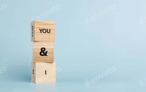 Preview: Wooden cubes with inscriptions You And I on a blue background