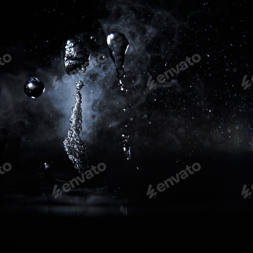 Preview: Boiling water splash with steam on black background closeup