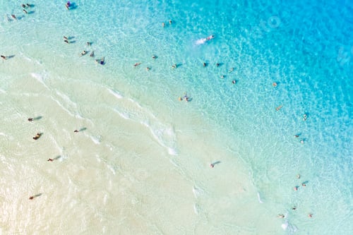 Preview: Aerial view on beach and people. Vacation and adventure. Europe, Mediterranean Sea.