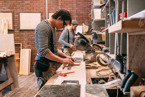 Preview: Carpenters at work in a workshop
