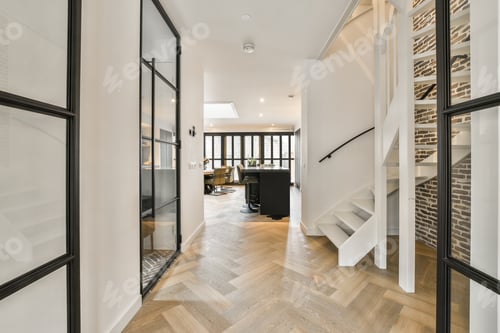 Preview: Spacious bright corridor with stairs and entrance to the dining room