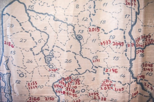 Preview: Old paper map of site plan with drawn borders and numbers