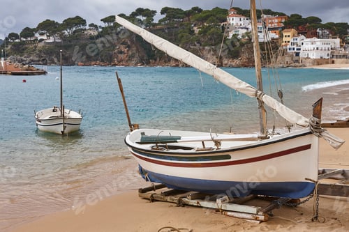 Preview: Traditional fishing boats. Mediterranean coast. Llafranc village. Catalonia, Spain