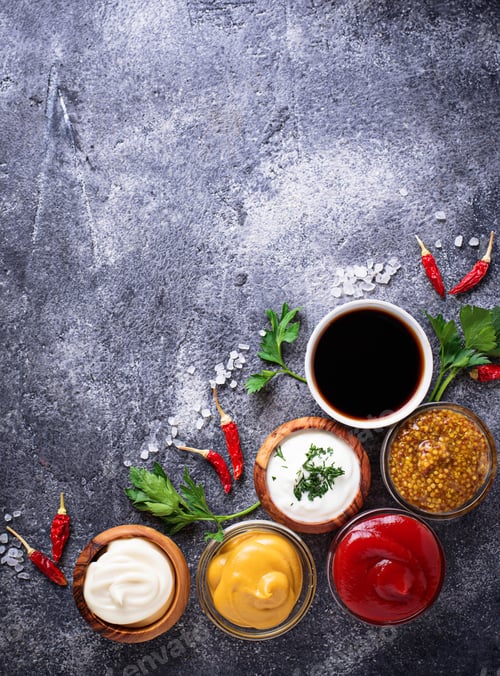 Preview: Set of different sauces and spices