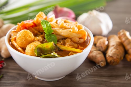 Preview: Tom yam kong or Tom yum, Tom yam is a spicy clear soup typical in Thailand and No.1 Thai Dish