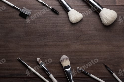 Preview: Make-Up Brushes On Wooden Background
