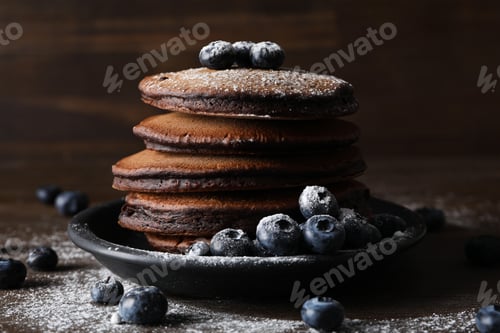 Preview: Chocolate pancakes, tasty breakfast, concept of delicious food