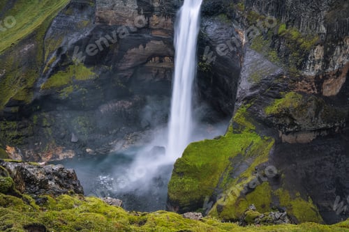 Preview: Haifoss waterfall in Iceland - one of the highest waterfall in Iceland, popular tourist destination.