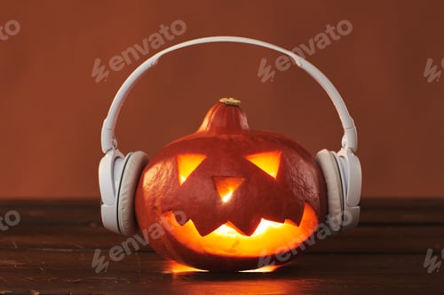 Preview: Jack O' Lantern Pumpkin In Headphones