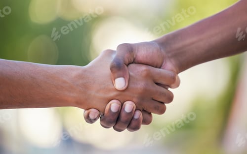 Preview: Hands, handshake and friendship in trust, support or care for relationship, agreement or unity agai