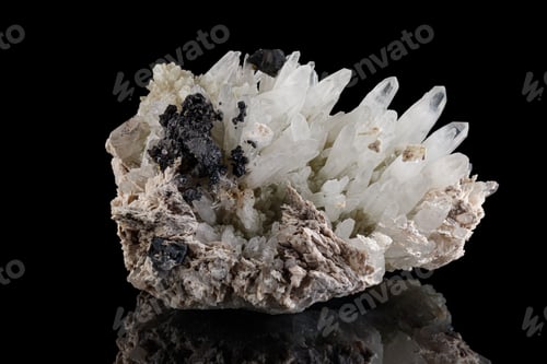 Preview: macro stone mineral Quartz Sphalerite on a black background
