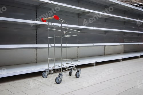Preview: Empty shelves in supermarket, copy space
