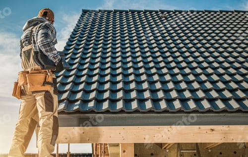 Roofer Installing Roofing Tiles Construction Industry