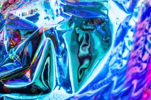 Preview: Abstract background shiny crumpled hologram with sparkles. Trendy neon textured background