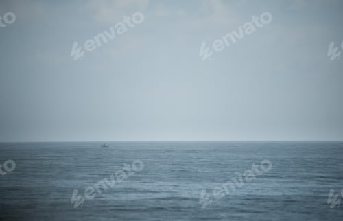Preview: Fisherman on a boat at sea in bad weather, minimalism