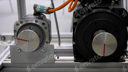Preview: Huge machine details with rotating parts. Media. Modern equipment with a spinning metal details.