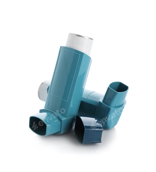 Preview: Two portable asthma inhalers on white background