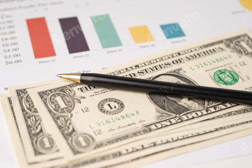 Preview: US dollar banknotes money on chart graph paper. Financial development, Banking Account, Statistics