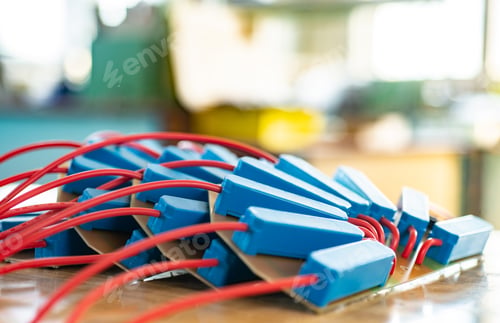 Preview: Close-up of a large green microcircuit with blue components