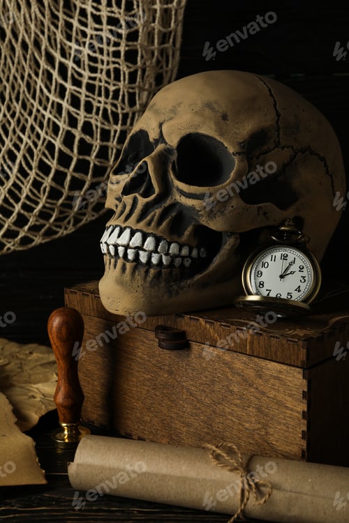 Preview: Columbus Day. Skull with a pocket watch