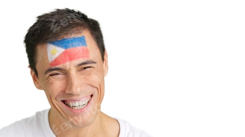 Preview: Man Smiling with Design Painted on Forehead