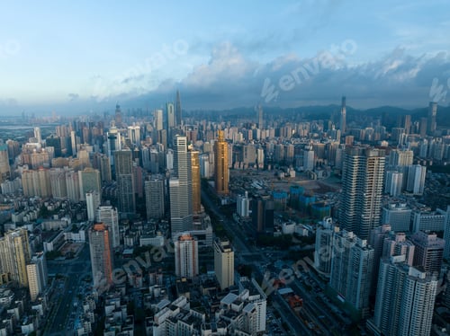Preview: Shenzhen ,China - Circa 2022: Aerial view of landscape in Shenzhen city, China