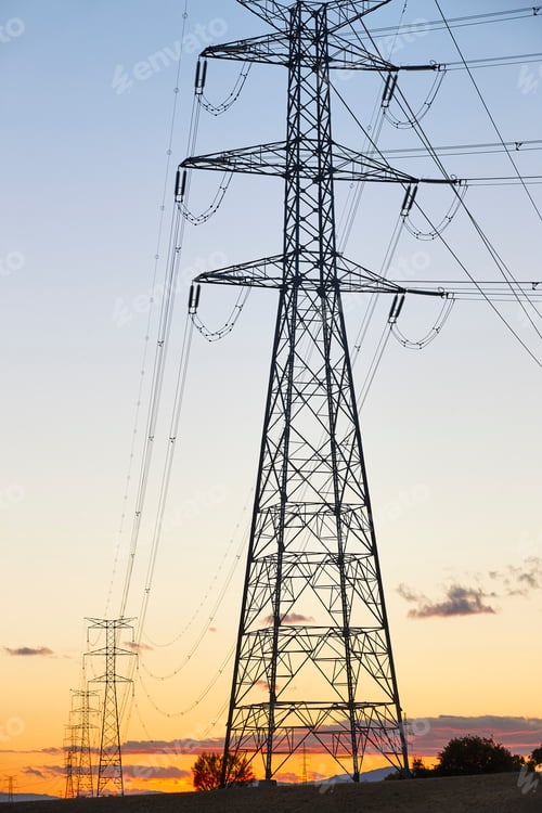 Preview: Power line tower. Energy industry. Industrial electricity distribution. Renewable production
