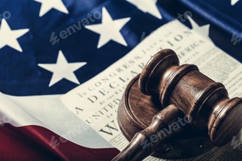 Preview: Wooden gavel and USA flag