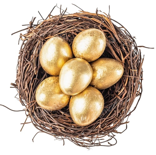 Preview: Quail eggs in a nest isolated on white background. top view