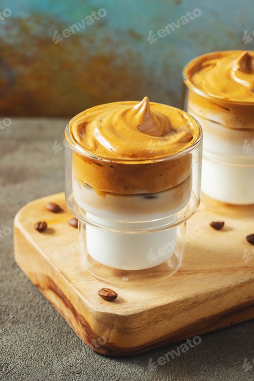 Preview: Dalgona coffee. drink with coffee foam and milk