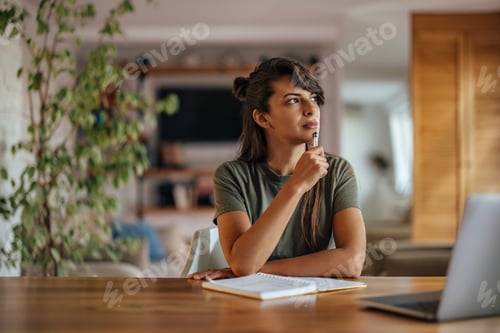 Preview: Adult woman, thinking hard about the plot of her book.