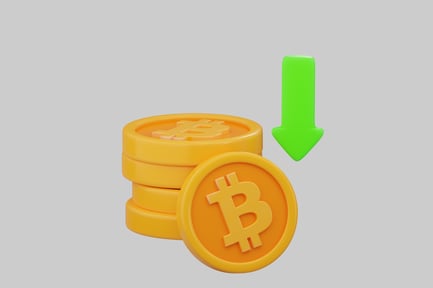 Preview: Bitcoin coins with logo and green arrow