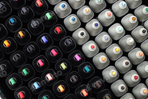 Preview: Many colorful markers as background, top view