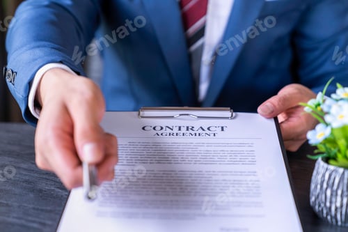 Preview: business man reading and signing a business contract, business agreement consensus signing, business