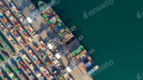 Preview: Aerial view container ship freight shipping at port, Global business logistic import and export.