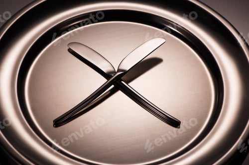Preview: close-up view of two knives on shiny metal plate on grey