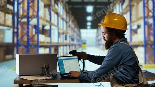 Preview: Delivery supervisor scanning barcodes for product logistics