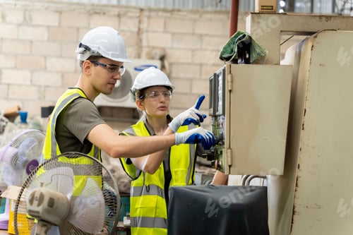 Preview: team engineers meeting computer-controlled steel welding robot