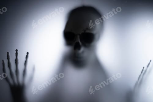 Preview: Shadow blur of horror skeleton. Halloween background.